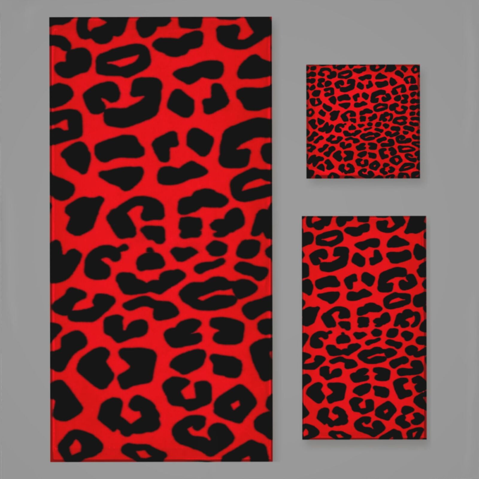 Animal Print Black Red Leopard Spots Bath Towel Sets For Bathroom Hand ...