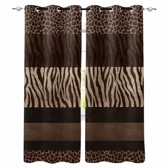 Animal Print Blackout Curtains 90 Inch Length 2 Panels Set for Living Room Bedroom, Abstract Leopard Zebra Skin Texture Brown Privacy Window Treatment Thermal Insulated Black Out Drapes 52"x90"