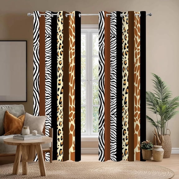 Animal Print Blackout Curtains, Cheetah Zebra Leopard Window Drapes, Living Room Bedroom Decor 2 Panels 42x84 Inch