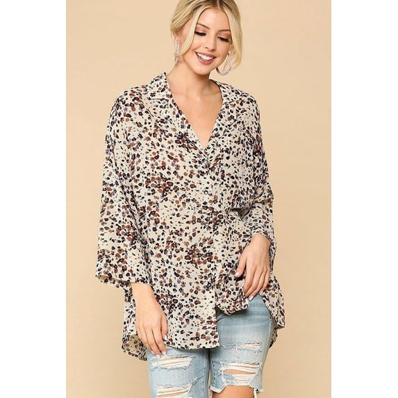 Animal Print Button Down Lapel Collar Shirt With Chest Pocket S