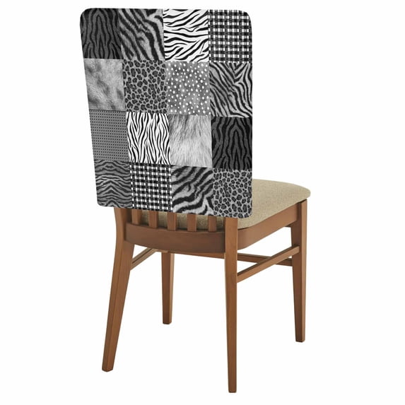 Animal Print Chair Covers Set of 4 Art Rustic Gray Leopard Zebra Tiger Stripes Plaid Chair Back Covers Stretch Removable Washable Slipcovers Protector for Dining Room Kitchen Party Decor
