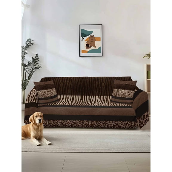 Animal Print Couch Cover, Abstract Leopard Zebra Skin Texture Brown Sofa Cover Blanket for Loveseat Couches, Sectional Sofa Slipcover Furniture Protector for Living Room Bedroom 71''x118''