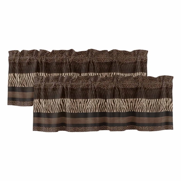 Animal Print Curtain Valances for Windows, Kitchen Valance Window Treatments Panel 2 Pack, Abstract Leopard Zebra Skin Texture Brown Rod Pocket Short Curtains for Bathroom Bedroom 54 x 18 Inch