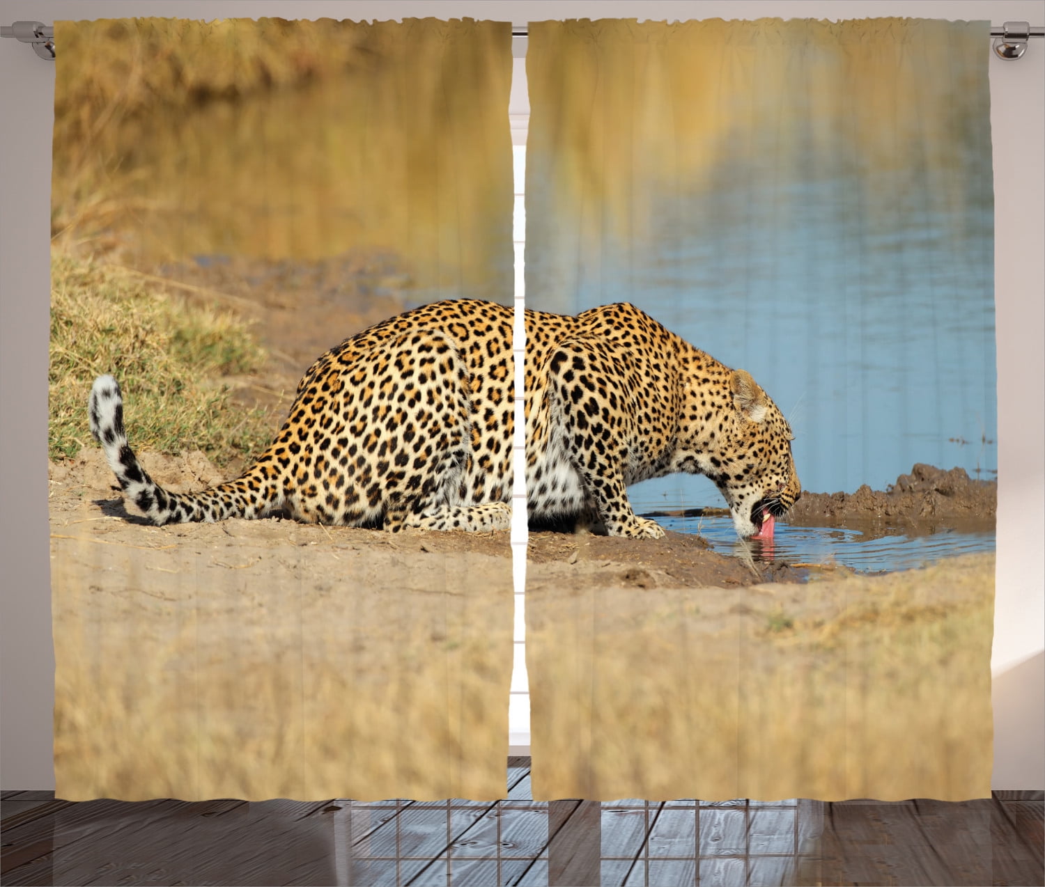 Leopard Print Light-Filtering Polyester Rod Pocket Curtains, 108" x 90"