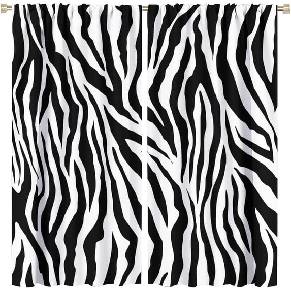 Animal Print Curtains Cow and Zebra Stripes Blackout Print Rod Pocket Window Drapes for Bedroom Living Room 42x54in