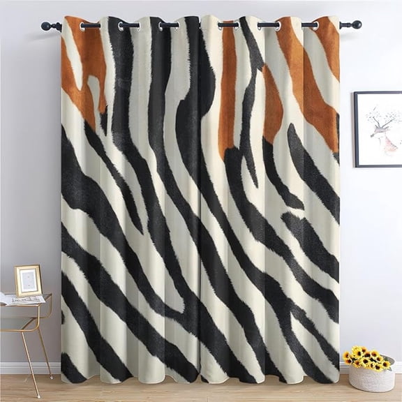 Animal Print Curtains Set, Tiger Stripe Patterned Blackout Curtains For Bedroom, Living Room Decor, Room Darkening Thermal Insulated Grommet Drapes 53"W x 96"L (Pack of 2)