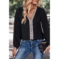 thumbnail image 1 of Animal Print Detail Long Sleeve Blouse, Black, Large, 1 of 5