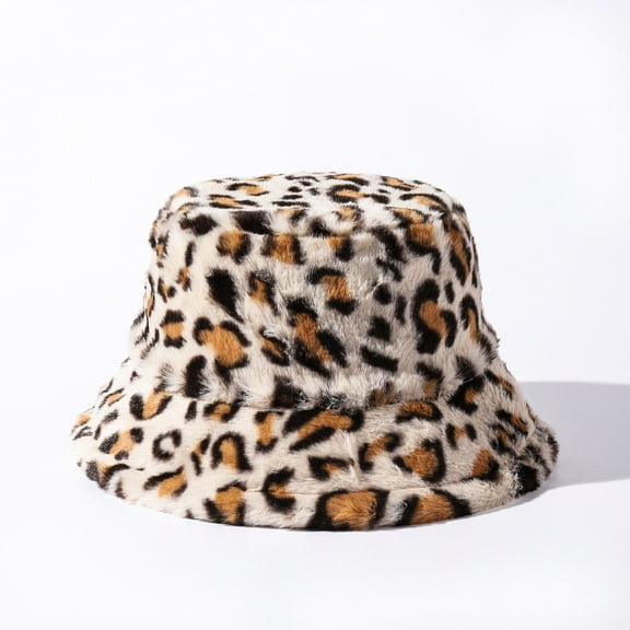 Animal Print Faux Fur Bucket Hats (FreeSize, MultiBeige)