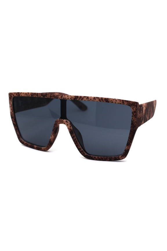 Animal Print Flat Top Rubberized Matte Plastic Shield Mob Sunglasses Snake Skin Black
