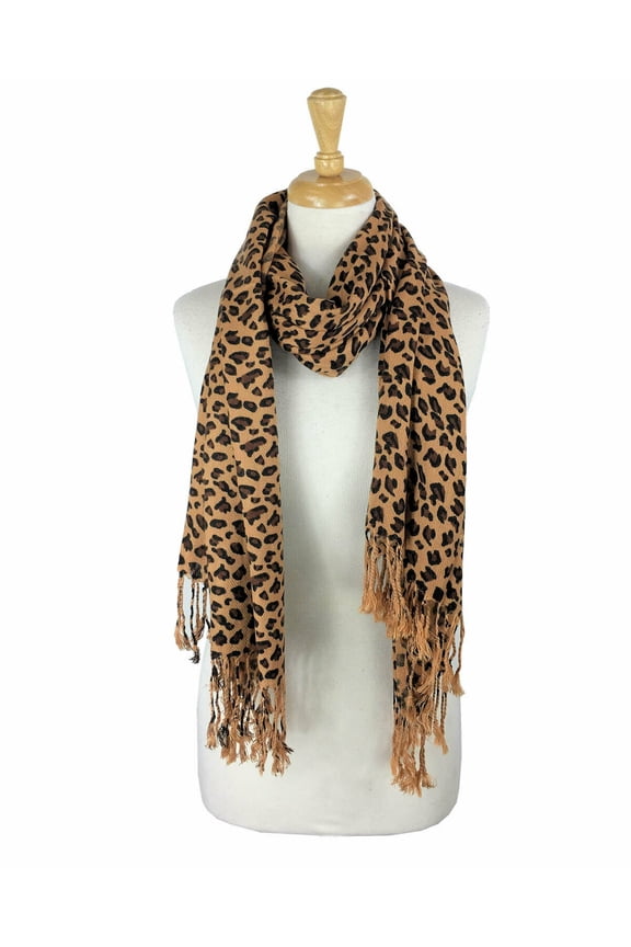 Animal Print Fringed Shoulder Pashmina Wrap Scarf
