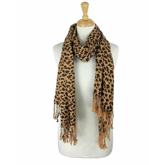 Animal Print Fringed Shoulder Pashmina Wrap Scarf