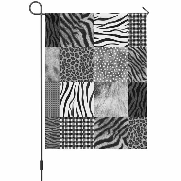 Animal Print Garden Flag 12 x 18 Inches, Art Rustic Gray Leopard Zebra Tiger Stripes Plaid Weather Proof Outdoor Patio Flags Double Sided Small Garden Decoration for Yard Outside Home