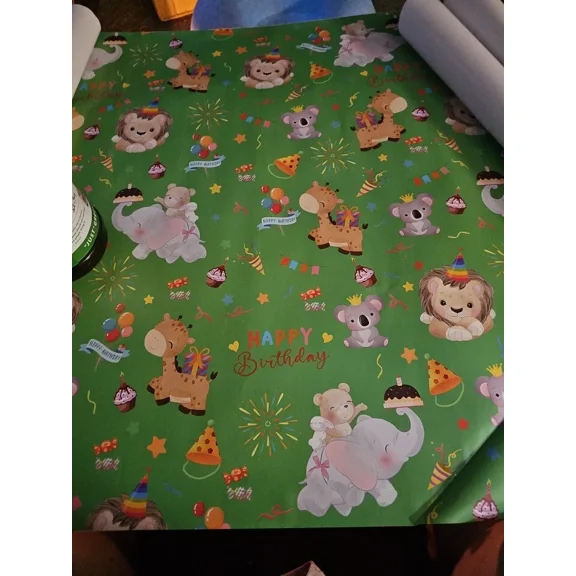 Animal Print Kids Birthday Wrapping Paper 6 Sheets 39X28