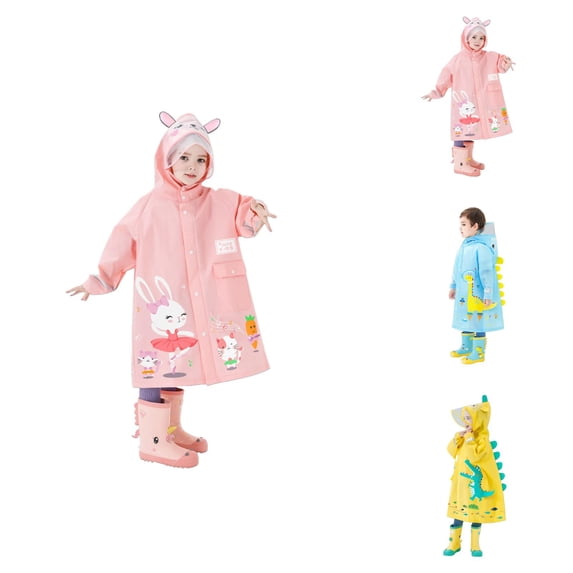 Animal Print Kids Raincoat with Backpack Space, Waterproof Hooded School Rain Jacket for Boys & Girls, Walking, Travel & Outdoor Activities