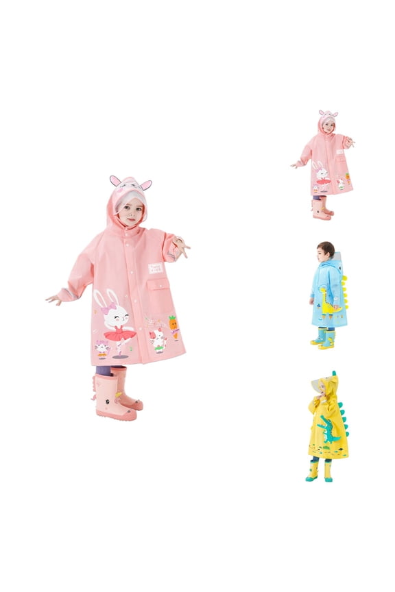 Animal Print Kids Raincoat with Backpack Space, Waterproof Hooded School Rain Jacket for Boys & Girls, Walking, Travel & Outdoor Activities