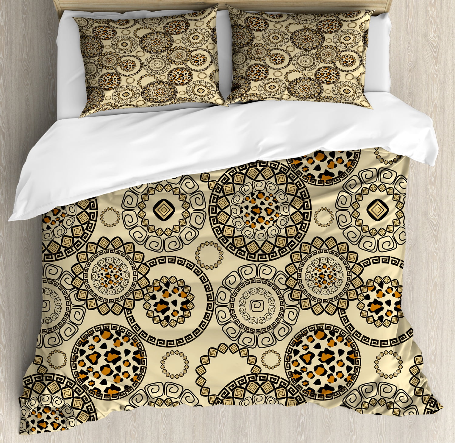 King Size Beige and Brown Microfiber Duvet Cover Set with Pillow Shams