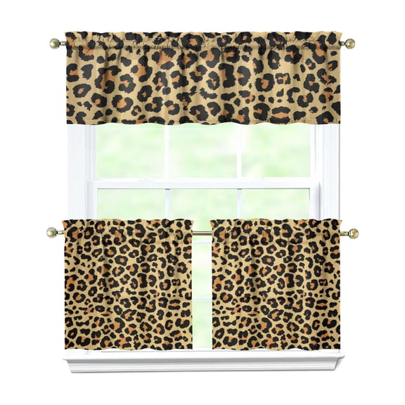Animal Print Kitchen Curtains 3-Piece, Unique Spots & Texture, Rod Pocket Valance & Tier (54x18" + 2x27.5x24") - Rustic Short Curtains for Windows