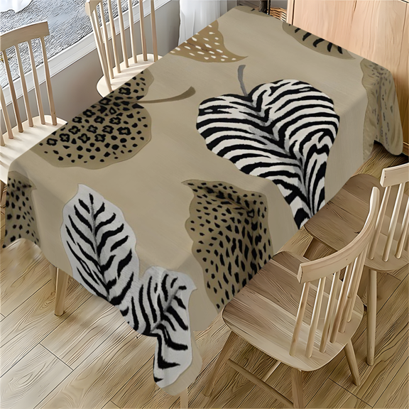 Animal Print Leaves Rectangle Tablecloth 55x77.1 inches Beige Background Zebra Leopard Pattern for Dining Table Desk Home Decor