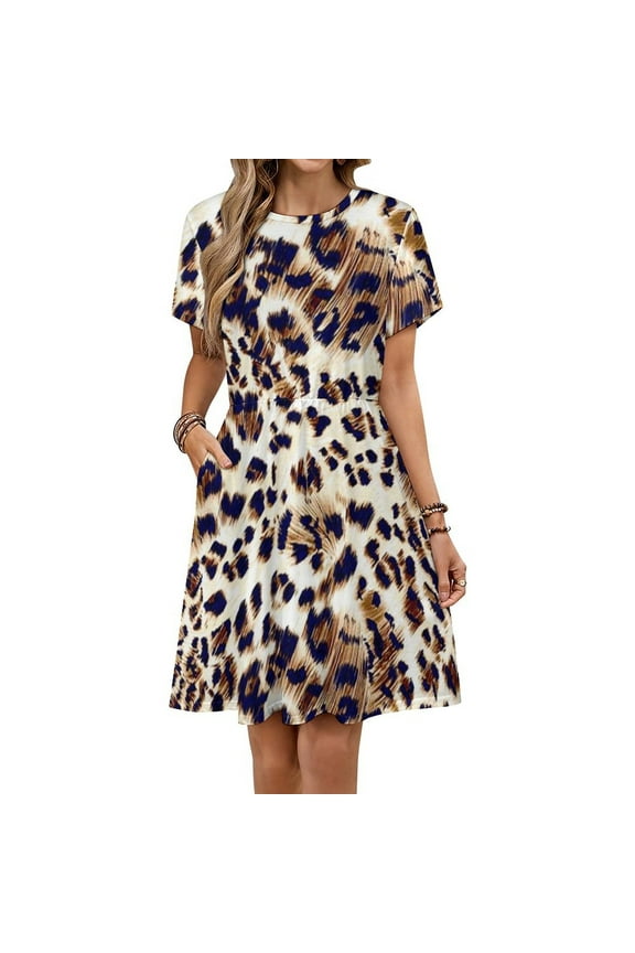 Animal Print, Leopard Texture Sundress Short Sleeve Dress Summer Women Clothes Dress for Women Dresses