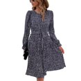 thumbnail image 1 of Animal Print Long Sleeve Pleated Dress for Women Above Knee Length Navy X-Large, 1 of 1