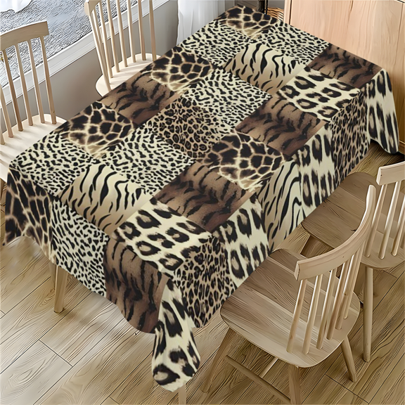 Animal Print Patchwork Tablecloth 55x77.1 Inches - Leopard Zebra Giraffe Design for Dining Desk Coffee Table Use