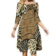 thumbnail image 1 of Animal Print Patchwork Textile Sweetheart Knot Flared Dress Fashion Design Large Size Loose Dress Spring Summer Women Dress, 1 of 9
