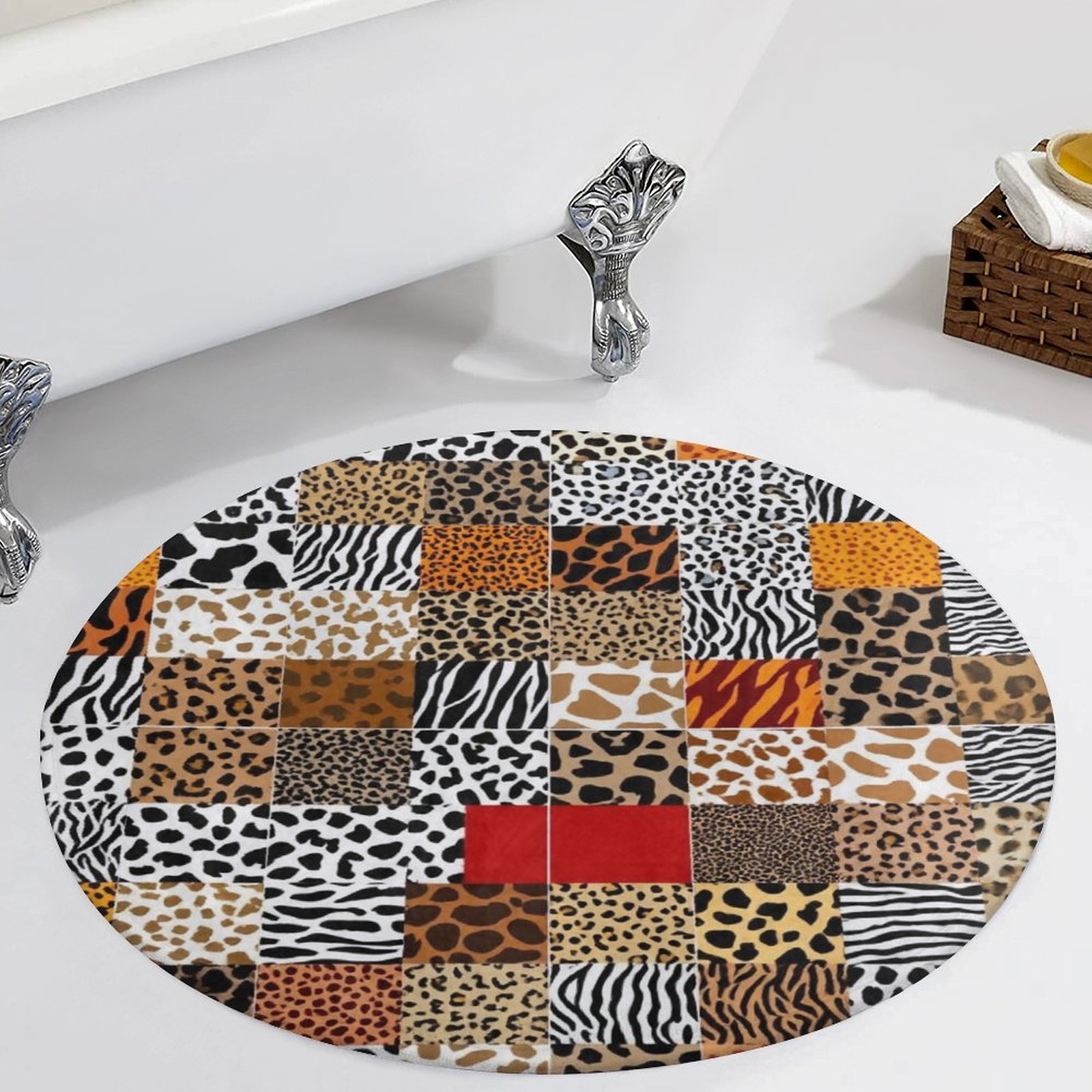 Animal Print Patchwork Vibrant Round Carpet Circle Rug Outdoor Patio ...