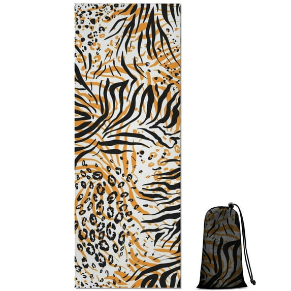 Animal Print Pattern Hot Yoga Mat Towel Non Slip for Hot Yoga - Quick-Drying Yoga Mat Cover with 4 Corner Pockets with Travel Bag - Hot Yoga Towel Non Slip Grip Moisture Wicking Sweat 70"x26"
