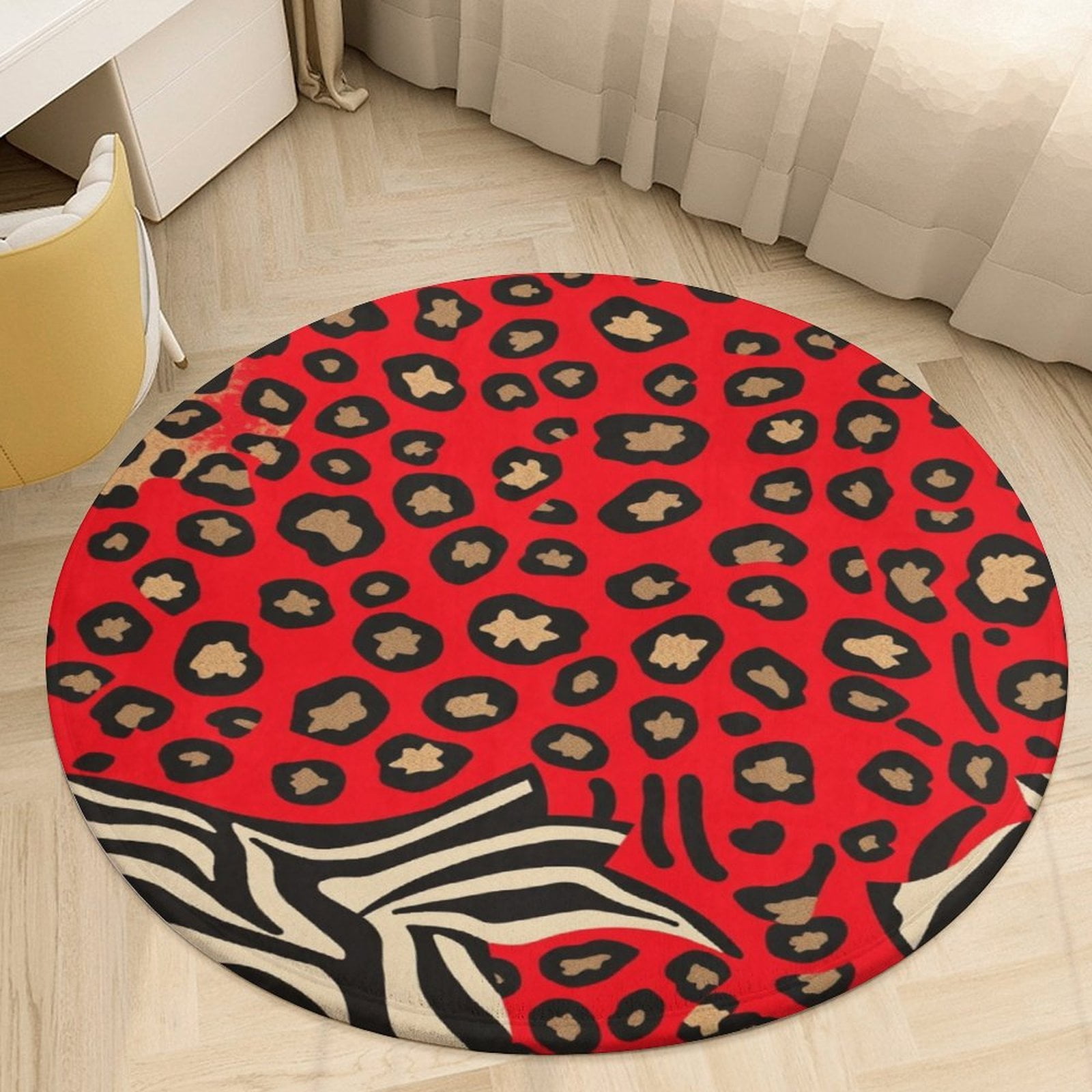 Animal Print Pattern Modern Round Carpets for Living Room Ration ...