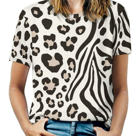 Animal Print Pattern T Shirt O Neck Overd T Shirts Short Sleeve Street