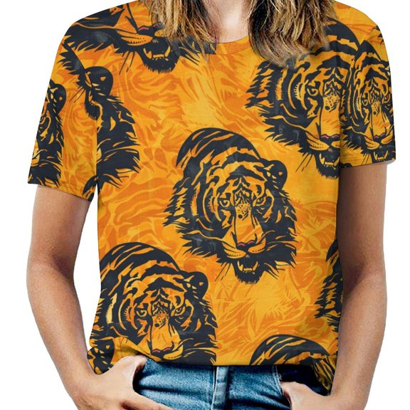 Animal Print Patterns Women's Short Sleeve T-Shirt Crew Neck Casual Summer Trendy Loose Fit Tops
