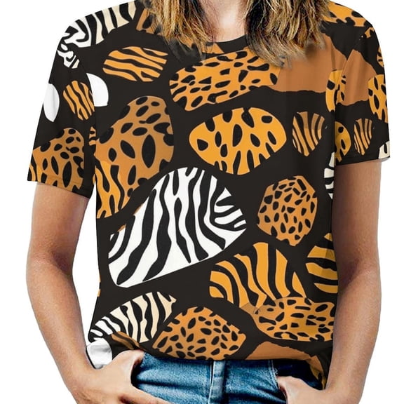 Animal Print Patterns Women's Short Sleeve T-Shirt Crew Neck Casual Summer Trendy Loose Fit Tops