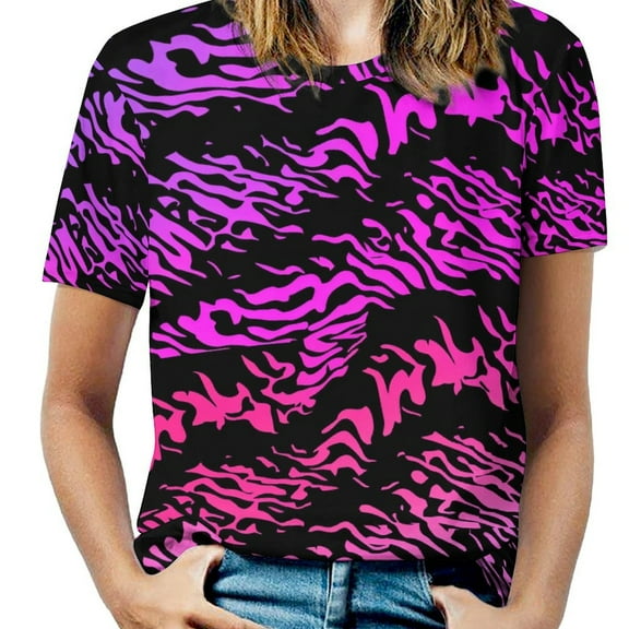 Animal Print Patterns Women's Short Sleeve T-Shirt Crew Neck Casual Summer Trendy Loose Fit Tops