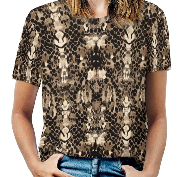 Animal Print Patterns Women's Short Sleeve T-Shirt Crew Neck Casual Summer Trendy Loose Fit Tops