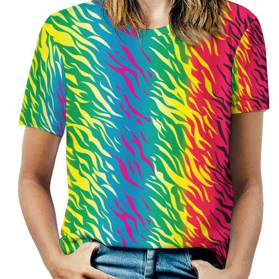 Animal Print Patterns Women's Short Sleeve T-Shirt Crew Neck Casual Summer Trendy Loose Fit Tops