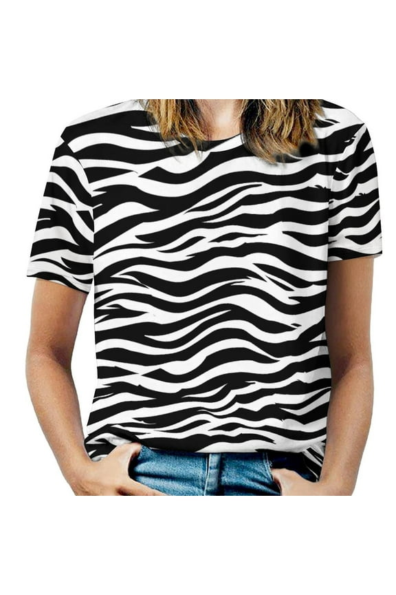 Animal Print Patterns Women's Short Sleeve T-Shirt Crew Neck Casual Summer Trendy Loose Fit Tops