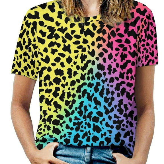 Animal Print Patterns Women's Short Sleeve T-Shirt Crew Neck Casual Summer Trendy Loose Fit Tops