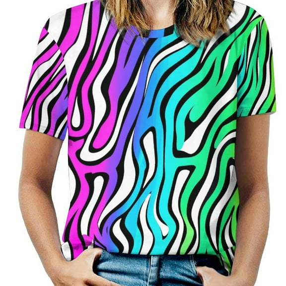 Animal Print Patterns Women's Short Sleeve T-Shirt Crew Neck Casual Summer Trendy Loose Fit Tops