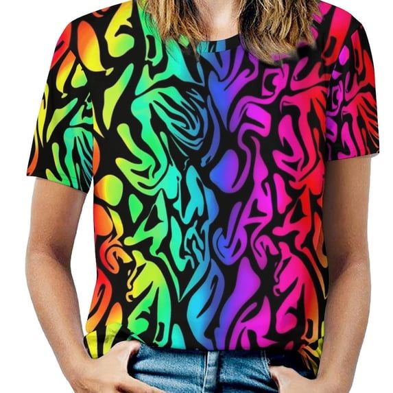 Animal Print Patterns Women's Short Sleeve T-Shirt Crew Neck Casual Summer Trendy Loose Fit Tops