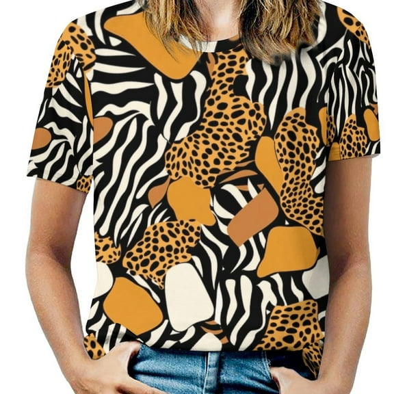 Animal Print Patterns Women's Short Sleeve Tops Casual Blouses T Shirt