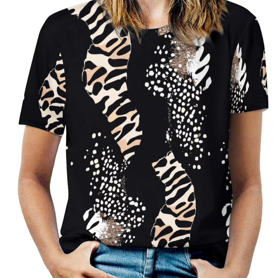 Animal Print Patterns Women's Short Sleeve Tops Casual Blouses T Shirt