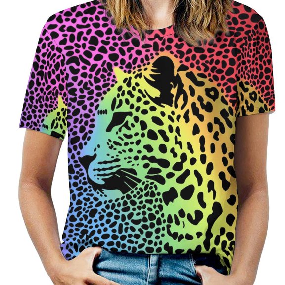 Animal Print Patterns Women's Short Sleeve Tops Casual Blouses T Shirt