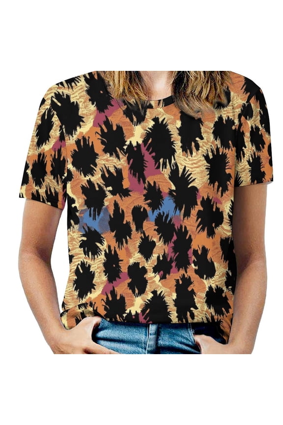 Animal Print Patterns Women's T-Shirt Short Sleeve T Shirts Tops Tee Ladies Loose T