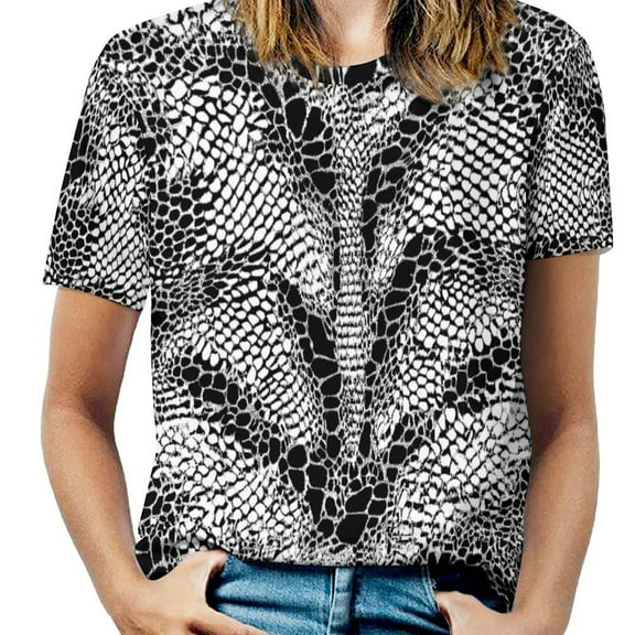 Animal Print Patterns Womens Tops Women's Fashion Casual Short Sleeve Flower Print Round Neck Pullover Top Blouse