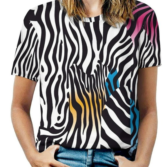 Animal Print Patterns Womens Tops Women's Fashion Casual Short Sleeve Flower Print Round Neck Pullover Top Blouse