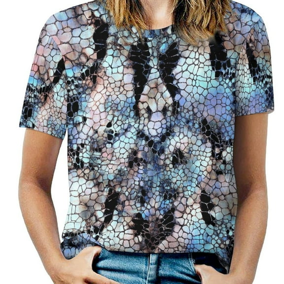 Animal Print Patterns Womens Tops Women's Fashion Casual Short Sleeve Flower Print Round Neck Pullover Top Blouse