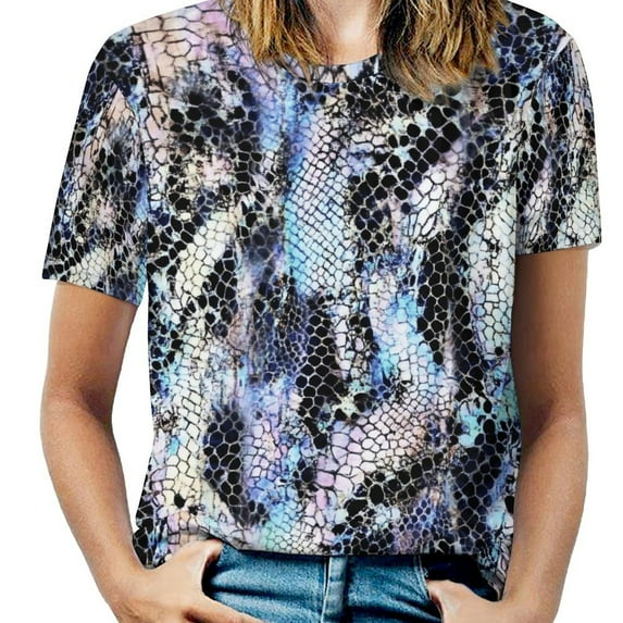 Animal Print Patterns Womens Tops Women's Fashion Casual Short Sleeve Flower Print Round Neck Pullover Top Blouse