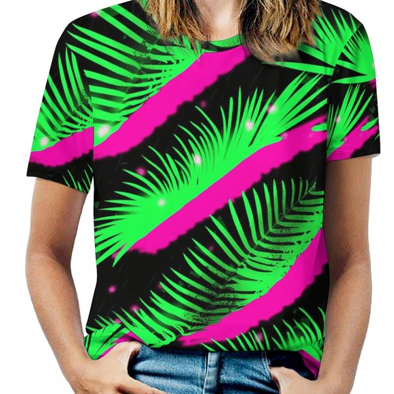 Animal Print Patterns Womens Tops Women's Fashion Casual Short Sleeve Flower Print Round Neck Pullover Top Blouse