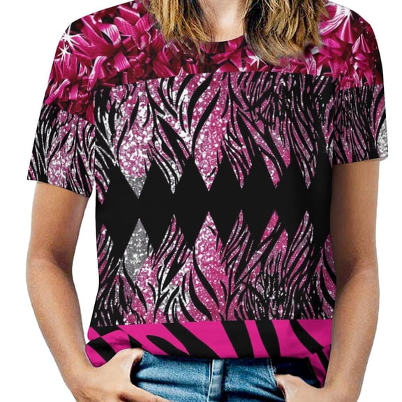 Animal Print Patterns Womens Tops Women's Fashion Casual Short Sleeve Flower Print Round Neck Pullover Top Blouse