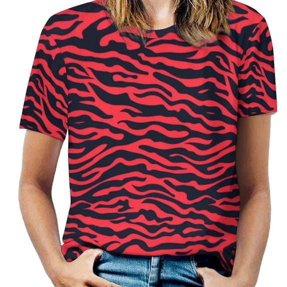 Animal Print Patterns Womens Tops Women's Fashion Casual Short Sleeve Flower Print Round Neck Pullover Top Blouse
